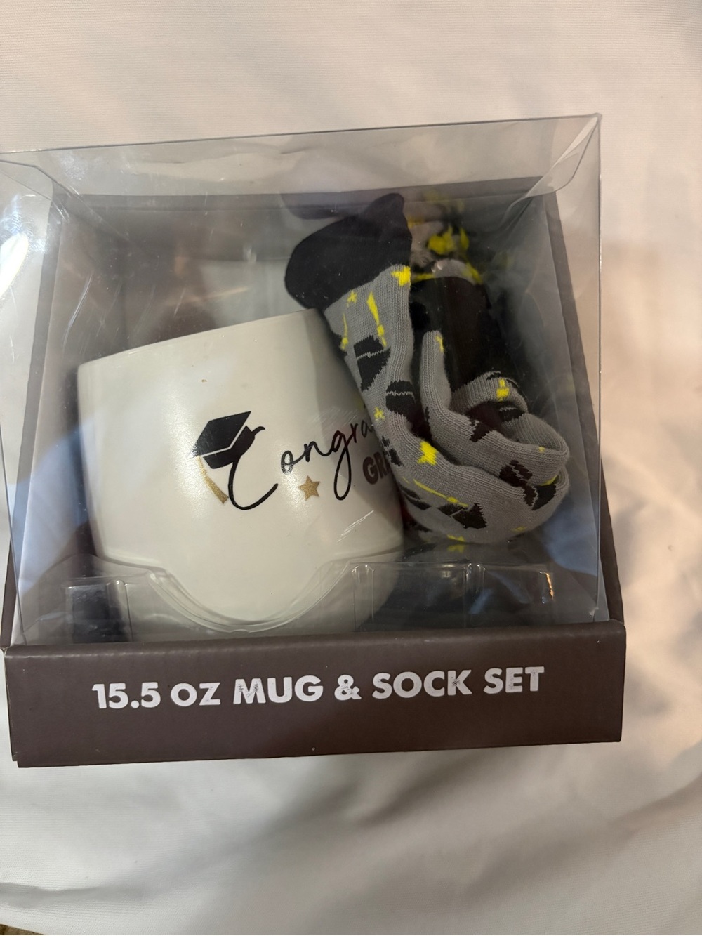 Gray & Yellow Graduation Socks with Mug Gift Set